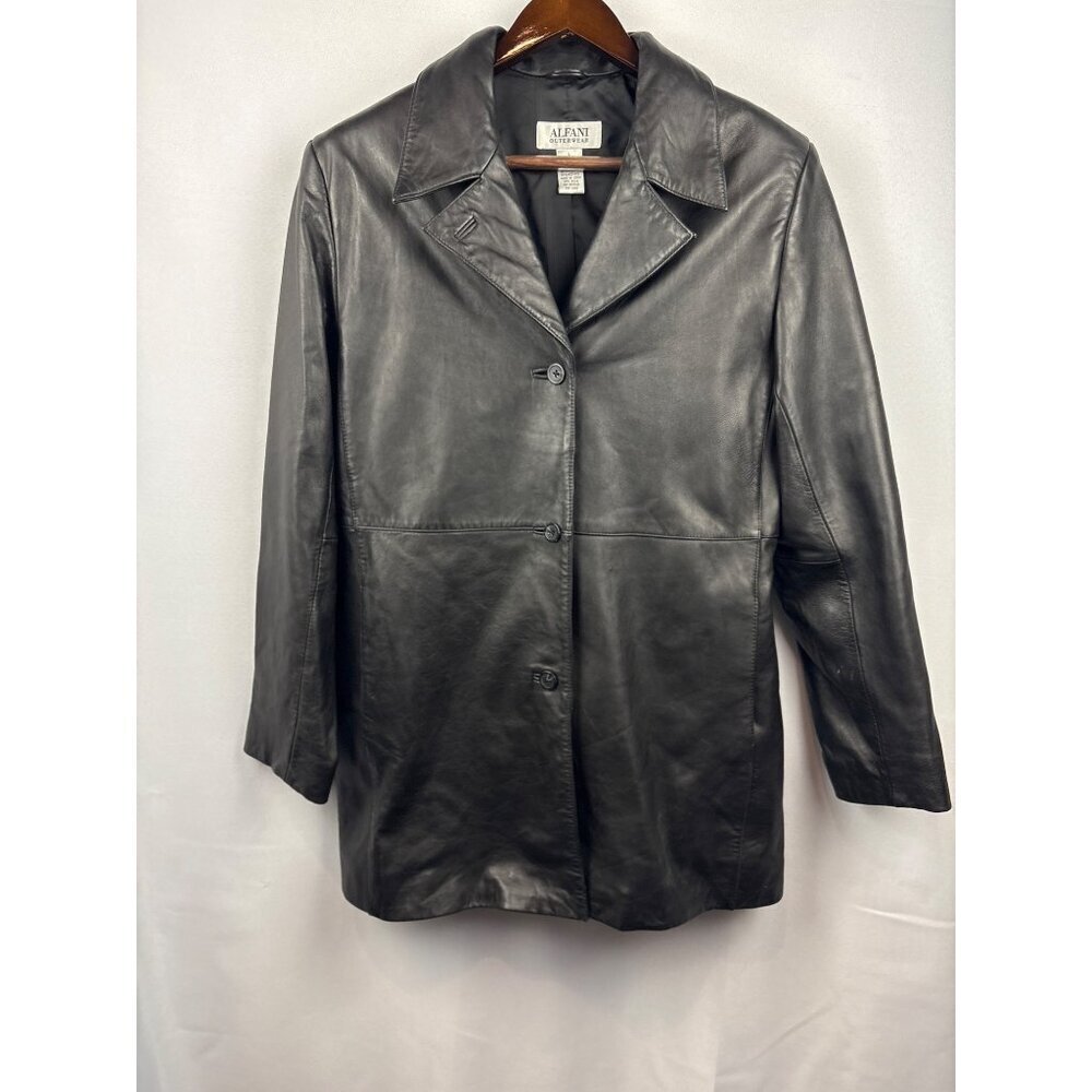 Women’s Alfani Outerwear Large Black Leather Overcoat